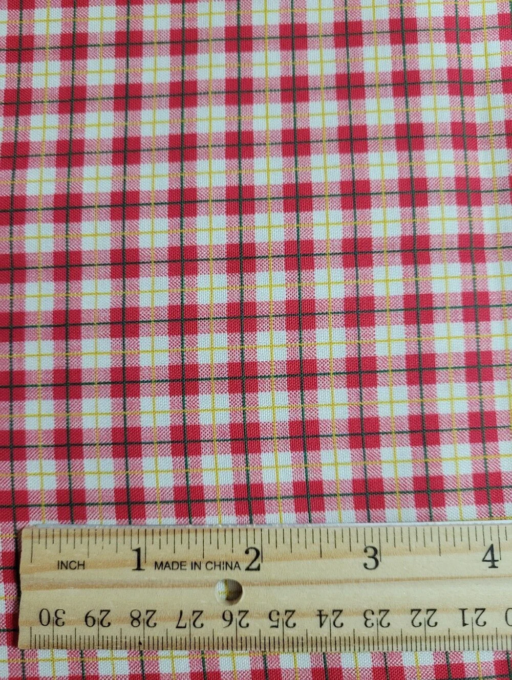 QT Fabrics Red Cream Green Yellow Plaid Sewing Fabric (1021)